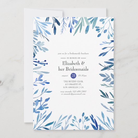 Waterverf Navy Indigo laat Bridesmaids Luncheon Kaart (Voorkant)