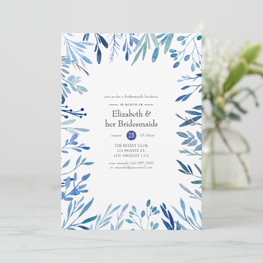 Waterverf Navy Indigo laat Bridesmaids Luncheon Kaart (Staand voorkant)