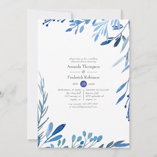 Waterverf Navy Indigo laat repetitief eten Kaart (Voorkant)