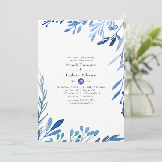 Waterverf Navy Indigo laat repetitief eten Kaart (Staand voorkant)