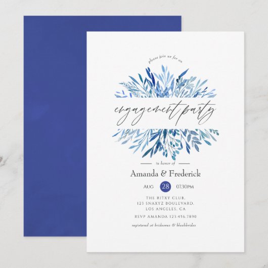 Waterverf Navy Indigo verlaat Engagement Party Kaart (Voorkant / Achterkant)