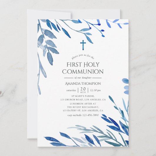 Waterverf Navy Indigo verliest eerste communie Kaart (Voorkant)