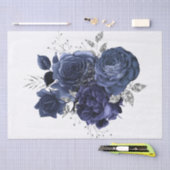 Waterverf Navy Silver Floral Bouquet Tissuepapier (Craft)