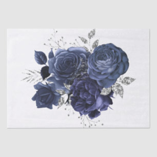 Waterverf Navy Silver Floral Bouquet Tissuepapier