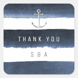 Waterverf Navy Stripes Anker Strand Bruiloft Vierkante Sticker