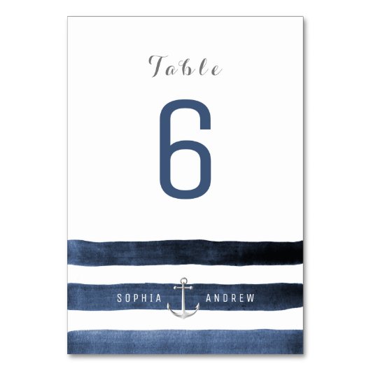 Waterverf Navy Stripes Beach Trouwtafel nummer Kaart (Achterkant)