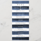 Waterverf Navy Stripes Strand bruiloft menu (Voorkant)