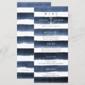 Waterverf Navy Stripes Strand bruiloft menu (Voorkant / Achterkant)