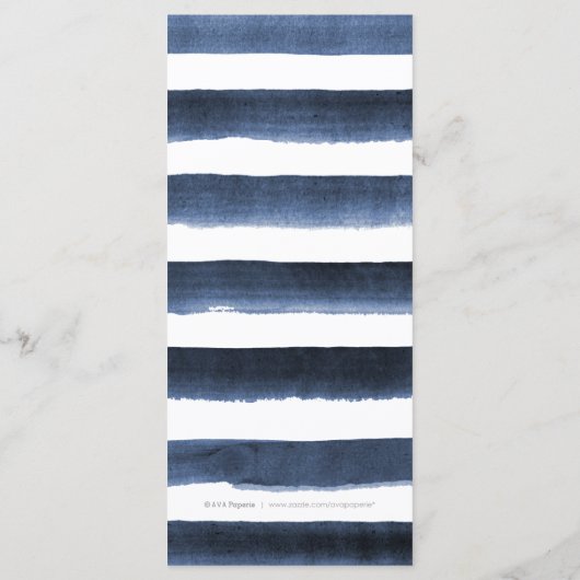 Waterverf Navy Stripes Strand bruiloft menu (Achterkant)