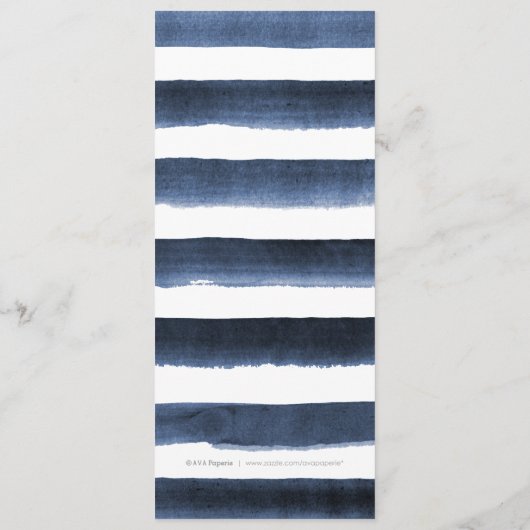 Waterverf Navy Stripes Strand bruiloft menu (Achterkant)