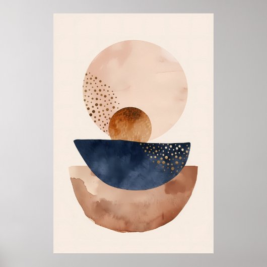 Waterverf Navy Terracotta Blush Abstracte Vormen Poster (Voorkant)