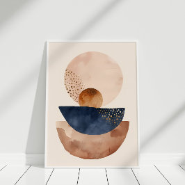 Waterverf Navy Terracotta Blush Abstracte Vormen Poster