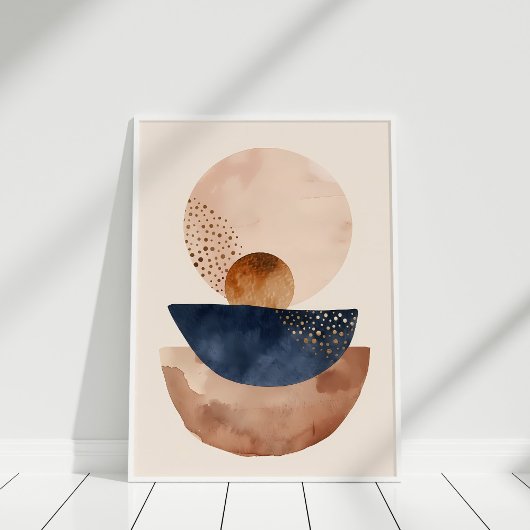 Waterverf Navy Terracotta Blush Abstracte Vormen Poster