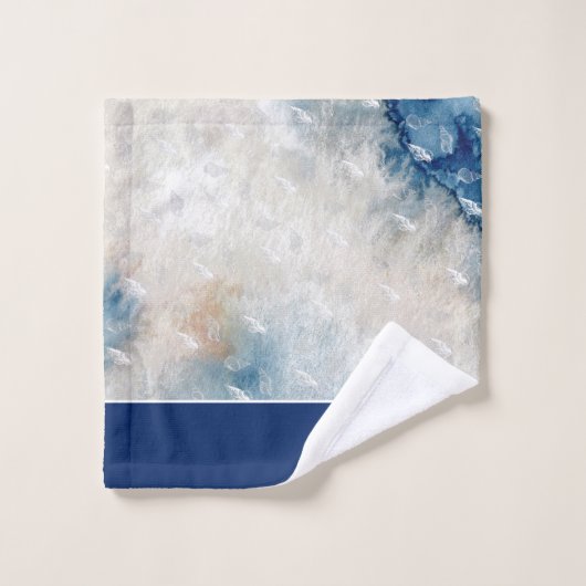 Waterverf Navy White Nautical Seashell Badkamer Bad Handdoek (Wasdoekje)