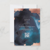 Waterverf Navy Wit Rose Goud Bruiloft QR Code RSVP Kaartje (Voorkant)