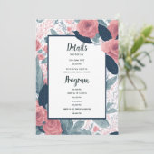 Waterverf navyblauw roze bloemendetails programma (Staand voorkant)