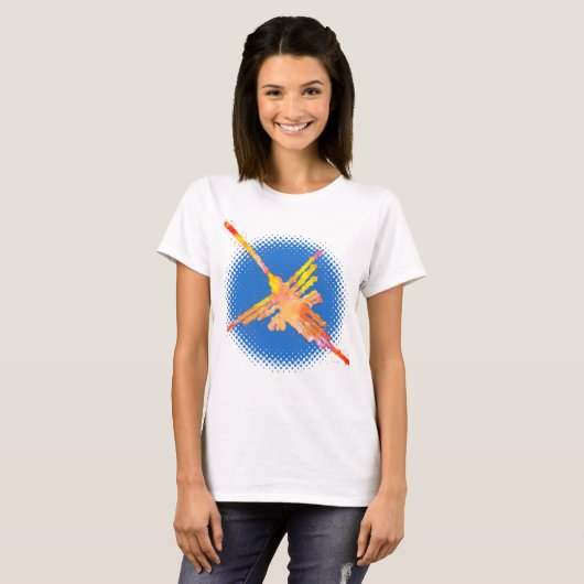 Waterverf Nazca Hummingbird in Blue Sky T-shirt (Voorkant volledig)