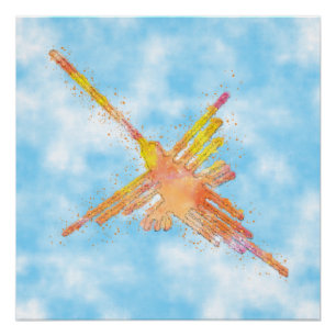 Waterverf Nazca Kolibrie Blauwe Lucht Perfect Poster