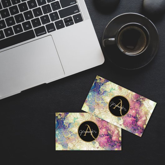 Waterverf nebula galaxy gold mandala modern visitekaartje