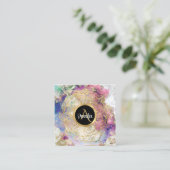 Waterverf nebula gold mandala modern monogramma vierkante visitekaartje (Staand voorkant)