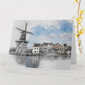 Waterverf Nederland & Windmill Briefkaart (Gele Bloem)