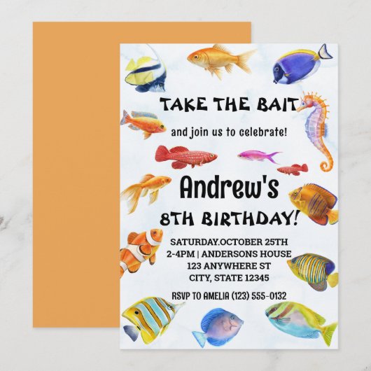 Waterverf Neem het aas Viste verjaardag Kaart (Voorkant / Achterkant)