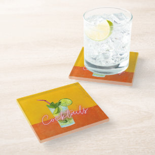 Waterverf & Neon Cocktails Bar Kunst Glazen Onderzetter
