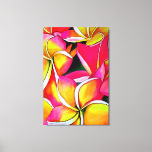 Waterverf Neon Pink Plumeria Frangipani Canvas Afdruk