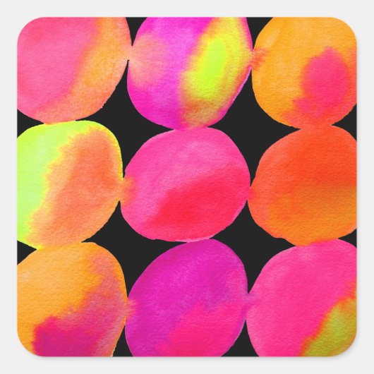 Waterverf neonpatroon abstracte heldere kleuren vierkante sticker (Voorkant)