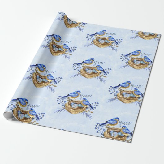 Waterverf Nesting Bluebirds Cadeaupapier (Uitgerold)