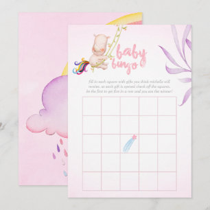 Waterverf Neushoorn Eenhoorn Baby Meisje Shower Bi Kaart