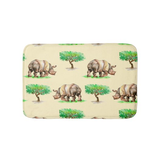 Waterverf neushoorn: handgeschilderd patroon. badmat (Voorkant)