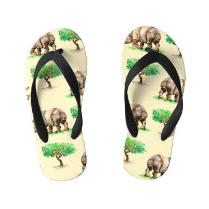 Waterverf neushoorn: handgeschilderd patroon. kinder teenslippers