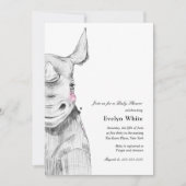 Waterverf neushoorn | Uitnodiging voor Baby shower (Voorkant)