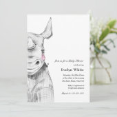 Waterverf neushoorn | Uitnodiging voor Baby shower (Staand voorkant)