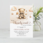 Waterverf neutraal bruin tinten ivoor teddybeer kaart (Staand voorkant)