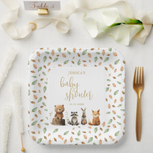 waterverf neutraal Woodland Animal baby shower Papieren Bordje