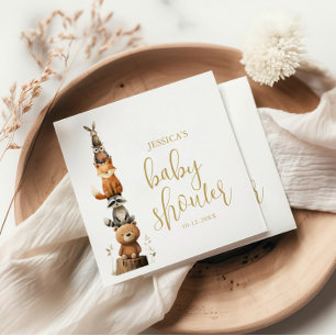 waterverf neutraal Woodland Animal baby shower Servet