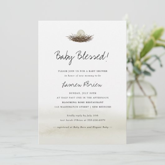 Waterverf Neutral Bird's Nest Baby shower Kaart (Staand voorkant)