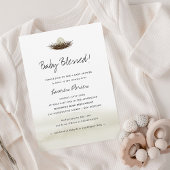 Waterverf Neutral Bird's Nest Baby shower Kaart