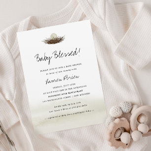 Waterverf Neutral Bird's Nest Baby shower Kaart