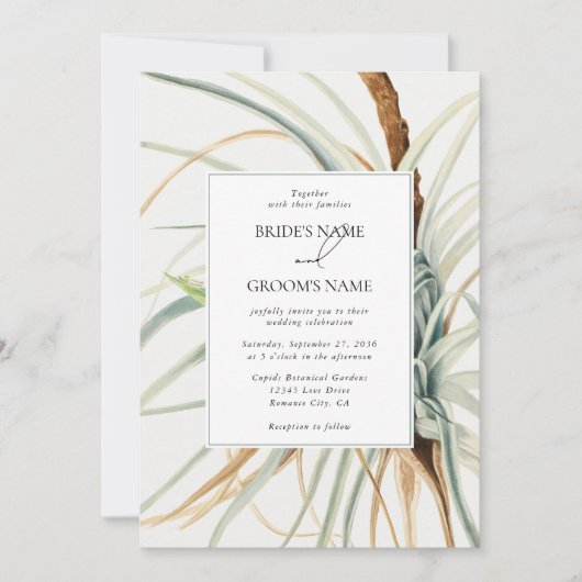 Waterverf Neutral Boho Botanische Foto Bruiloft Kaart (Voorkant)