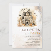 Waterverf Neutral Haunted House Halloween Party Kaart (Voorkant)