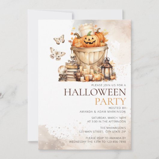Waterverf Neutral Pumpkins Halloween Party Kaart (Voorkant)