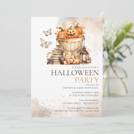 Waterverf Neutral Pumpkins Halloween Party Kaart (Staand voorkant)