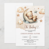 Waterverf neutrale kleuren teddybeer over de maan kaart (Voorkant / Achterkant)