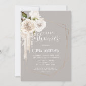 Waterverf Neutrale parels en Baby shower Florals Kaart (Voorkant)