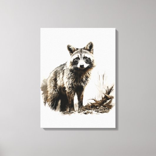 Waterverf Neutrale sepia kleuren wilde dieren vos Canvas Afdruk (Voorkant)