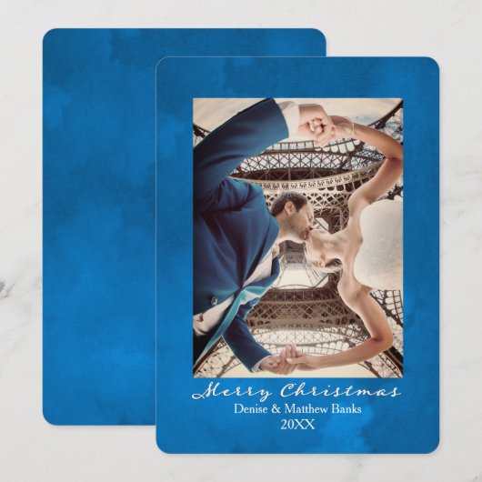 Waterverf Nevels Blauw Elegante Kerstkaart Kaart (Voorkant / Achterkant)