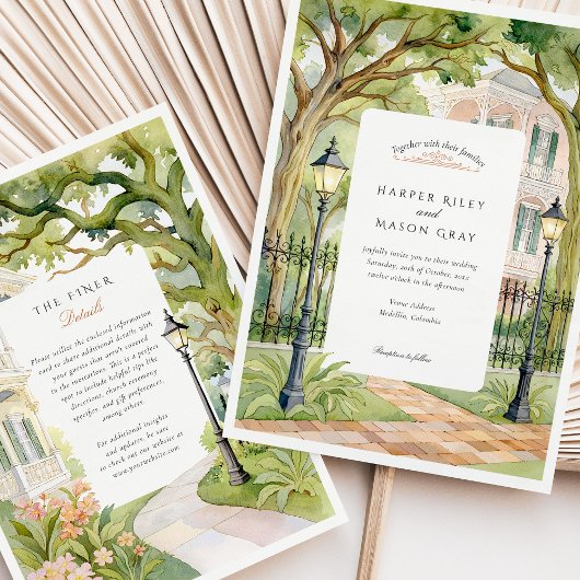 Waterverf New Orleans Garden District bruiloft Kaart